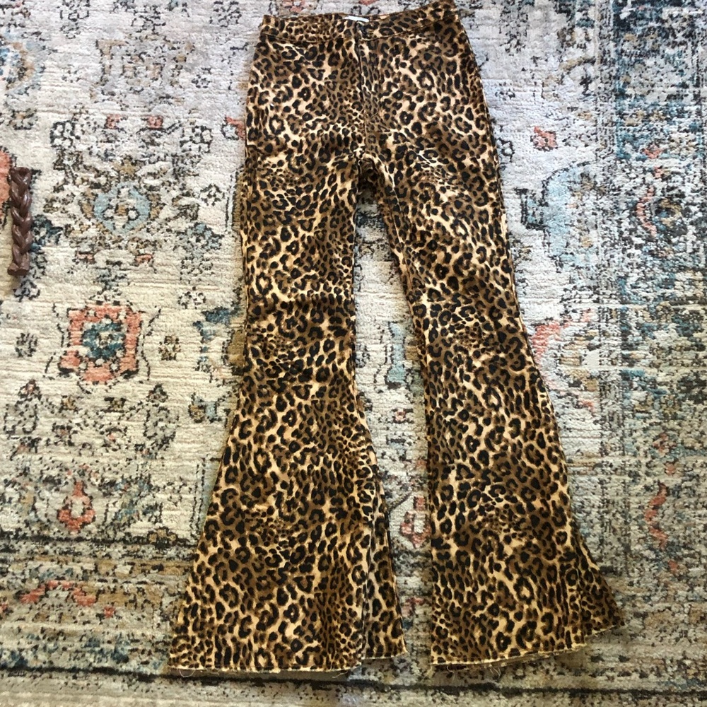 F21 leopard flare jeans